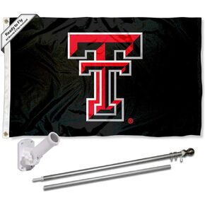College Flags & Banners Co. Texas Tech Red Raiders Black Flag with Pole and Bracket Complete Set
