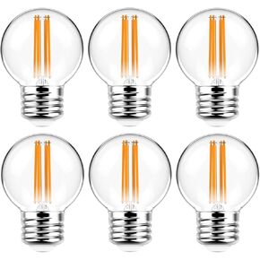 6 Pack G16.5 Light Bulb LED 6W - 2700K Warm White 60W Equivalent E26 Base 120V - Short Light Bulbs for Bedroom, Kitchen, Pendant Fixtures, Chandeliers, Scones, Vanity Bulbs, G16.5 LED Globe Light Bulb