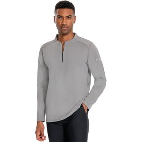 Men's Workout T-Shirt,1/4 Zip Long Sleeve Athletic Sweater,Mock Neck Shirt Elastic Breathable Fabric Medium-Weight