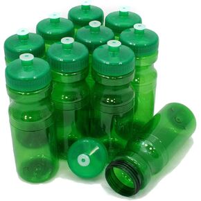 Rolling Sands 24 Ounce BPA-Free Green/Green Plastic Water Bottles, Set of 10, Made in USA