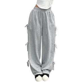 Milumia Women's Bow Tie Side Elastic High Waisted Wide Leg Loose Fit Sweatpants