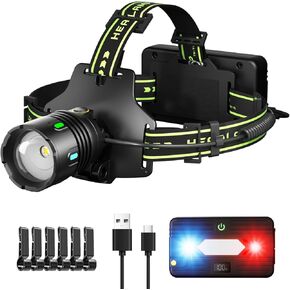 160,000LM Super Bright LED Rechargeable Headlamp, Zoomable Head lamp & 9 Lighting Modes, Upgraded Detachable Polymer Battery Cace, IP67 Waterproof for Camping | Auto Repair | Hiking | Fishing