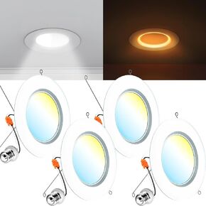 Sunco 4 Pack LED Recessed Lighting 6 Inch with Night Light, 2700K/3000K/4000K/5000K/6000K Selectable, Dimmable Can Lights, 12W, 1000LM, Damp Rated, Retrofit Installation - ETL