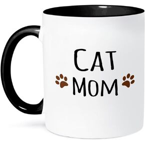 3dRose Cat Mom text in black with two paw prints Mug, 11 oz