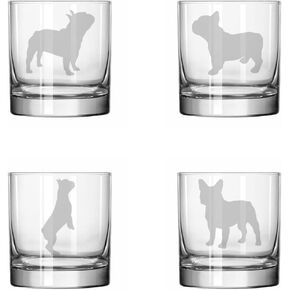 MIP Set of 4 Glass 11 oz Rocks Whiskey Old Fashioned Frenchie French Bulldog Collection