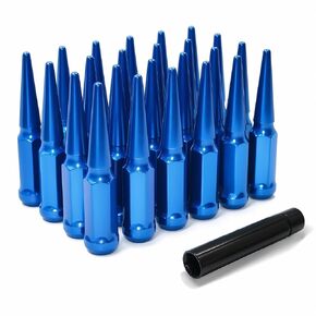 1/2"-20 Wheel Spike Lug Nuts，24pcs 1/2-20 Locking Spiked Lug Nut with 1 Socket Key，4.4" Tall Blue Acorn Lug Nut Replacement for Wrangler Cherokee Liberty
