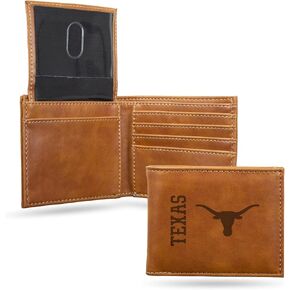 Rico Industries NCAA Texas Longhorns Men’s Billfold Black Wallet- Premium 10 Pocket Laser-Engraved Team Logo on Vegan Leather- Minimalist Design, Flip ID Window, Credit Card Holder- Ideal Men’s Gift