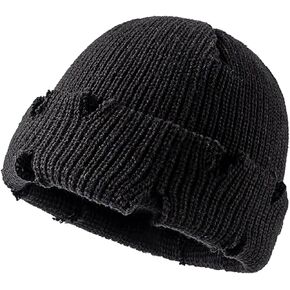 Unisex Warm Knit Skull Cap Hip-hop Slouchy Ripped Knitted Hat