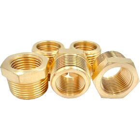 5pcs Brass Hex Bushing Reducer,3/4" NPT Male x 1/2" NPT Female Brass Threaded Pipe Fitting Adapter for fluid air gas oil and fuel Pipe