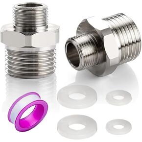Faucet Supply Hose Adapter 3/8 Male to 1/2 Male Water Line Adapter 304 Stainless Steel Compression Fittings for RV Kitchen Plumbing 3/8 to 1/2(O.D×O.D:0.52"×0.75") with Rubber Washer(2 Pack)