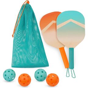 B. toys – Kids Pickleball Game – Wooden Paddle Set – 2 Paddles & 4 Balls – Drawstring Storage Bag – 3 Years + – Pickleball Set