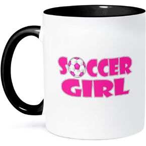 3dRose Soccer Girl Pink and White Two Tone Mug, 11oz, Multicolored