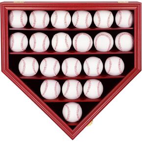 21 Baseball Display Case Clear Anti Fade Lockable Wall Cabinet with 98% UV Protection Acrylic Door Baseball Holders Shadow Box Rack for Collection Autographed Baseball