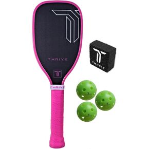 Thrive Pickleball Training Paddle Kit - Includes Trainer Paddle, 3 Fast Hands Mini Pickleballs & Paddle Eraser - T-700 Carbon Fiber, Extra Long Handle, 16mm Core