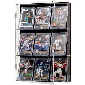 Acrylic Baseball Card Display Case, Trading Card Display Case with Magnetic Door, 9 Sports Card Display Frame Wall Mounted, for Football Basketball Hockey Trading Card Collection 14.4" x 10.9" x 1.9" in Saudi Arabia