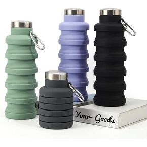 Silicone Foldable Water Bottles for gym out door activities, hiking travel,long-lasting and leak proof material sports bottle (Dark gray)