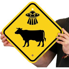 SmartSign "UFO Cow Abductions Here" Sign | 12" x 12" Aluminum