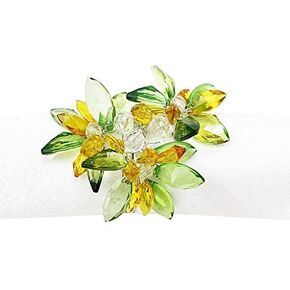 Fennco Styles Unique Multi-Flower Crystal Design Decorative Napkin Rings, Set of 4 – Floral Napkin Holders for Home, Dining Table, Holiday Décor and Special Occasions (Blue Multi)