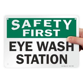 SmartSign - S-1443-PL-10 "Safety First - Eye Wash Station" Sign | 7" x 10" Plastic Black/Green on White