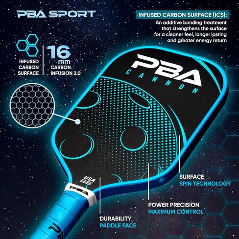 المجداف الرسمي لجمعية كرة المخلل | مجداف Cannon Pickleball مصنوع بواسطة PBA Sport | مجداف كرة البيسبول من ألياف الكربون | مصممة للطاقة والتحكم | الولايات المتحدة الأمريكية مخلل الكرة المعتمدة | 16 مللي متر in Saudi Arabia