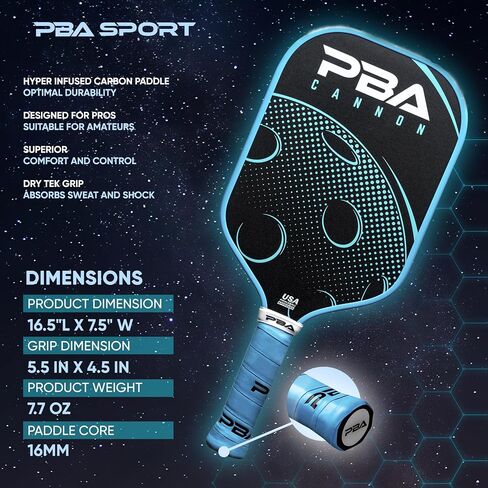 المجداف الرسمي لجمعية كرة المخلل | مجداف Cannon Pickleball مصنوع بواسطة PBA Sport | مجداف كرة البيسبول من ألياف الكربون | مصممة للطاقة والتحكم | الولايات المتحدة الأمريكية مخلل الكرة المعتمدة | 16 مللي متر in Saudi Arabia