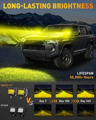 NAOEVO 4 inch LED Pod Lights, 120W 12,000LM LED Fog/Driving/Off Road Lights LED Light Bar with Spot Flood Combo, LED Cube Work Lights for Truck Boat ATV UTV Pickup Jeep, 2 Pcs (White) in Saudi Arabia