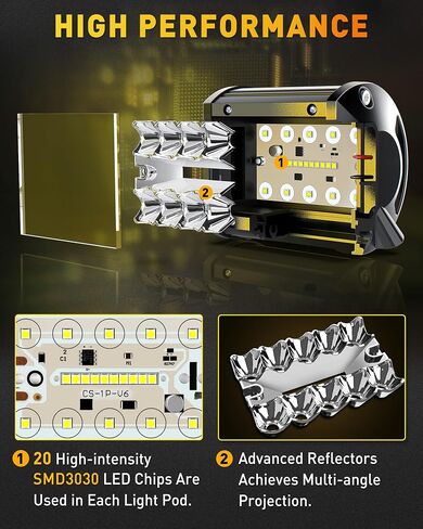 NAOEVO 4 inch LED Pod Lights, 120W 12,000LM LED Fog/Driving/Off Road Lights LED Light Bar with Spot Flood Combo, LED Cube Work Lights for Truck Boat ATV UTV Pickup Jeep, 2 Pcs (White) in Saudi Arabia