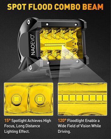 NAOEVO 4 inch LED Pod Lights, 120W 12,000LM LED Fog/Driving/Off Road Lights LED Light Bar with Spot Flood Combo, LED Cube Work Lights for Truck Boat ATV UTV Pickup Jeep, 2 Pcs (White) in Saudi Arabia