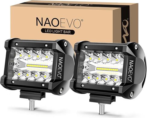 مصابيح LED NAOEVO مقاس 4 بوصات، 120 وات 12000 لومن LED للضباب/القيادة/الطرق الوعرة، شريط إضاءة LED مع مجموعة فيضان موضعي، مصابيح عمل مكعبة LED لشاحنة القارب ATV UTV بيك اب جيب، قطعتان (أبيض) in Kuwait