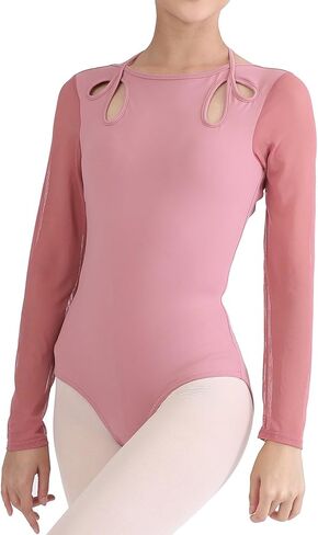 Aster - Petals Cut Out Halter Neck Tie Back Dance Leotard with Mesh Full Sleeves in Saudi Arabia