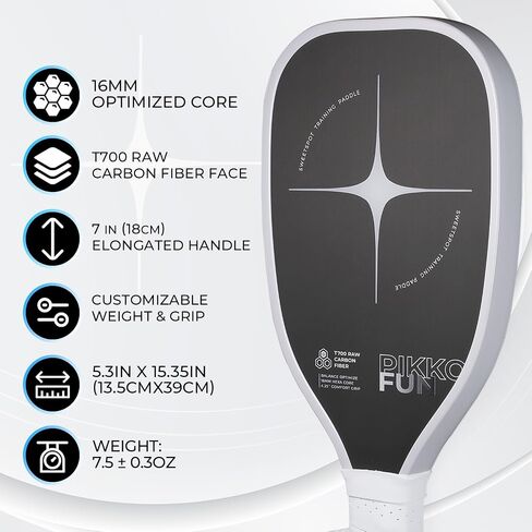 PIKKOFUN Pickleball Training Paddle Kit - Includes 10 Lead Bars & Overgrip for Customizable Weight - T700 Carbon Fiber Pickleball Trainer for Sweet Spot Practice - Extra Long Handle - 16mm Quiet Core in Saudi Arabia