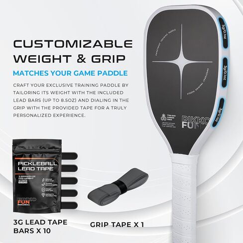 PIKKOFUN Pickleball Training Paddle Kit - Includes 10 Lead Bars & Overgrip for Customizable Weight - T700 Carbon Fiber Pickleball Trainer for Sweet Spot Practice - Extra Long Handle - 16mm Quiet Core in Saudi Arabia