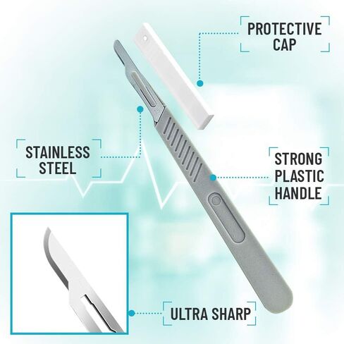 Disposable Scalpel 12, Pack of 10 Disposable Dermaplaning Blades with Plastic Handle, High Carbon Steel Dermablade Blades. Individually Wrapped #12 Sterile - Box of 10 in Saudi Arabia