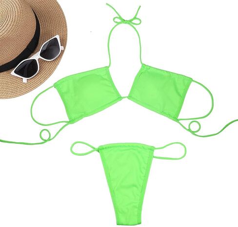 Women's String Triangle Swimwear Bathing Suit Sexy Swimsut Two Piece Padded Beach Bikini Set (XL, Green) in Saudi Arabia