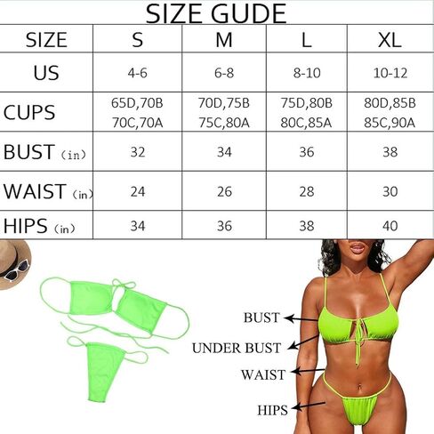 Women's String Triangle Swimwear Bathing Suit Sexy Swimsut Two Piece Padded Beach Bikini Set (XL, Green) in Saudi Arabia