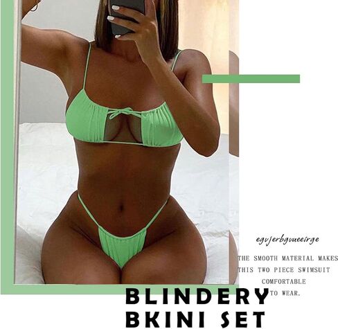 Women's String Triangle Swimwear Bathing Suit Sexy Swimsut Two Piece Padded Beach Bikini Set (XL, Green) in Saudi Arabia