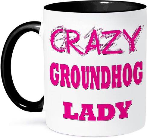 3dRose Crazy Groundhog Lady Two Tone Mug, 11 oz, Black in Saudi Arabia