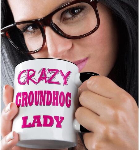 3dRose Crazy Groundhog Lady Two Tone Mug, 11 oz, Black in Saudi Arabia