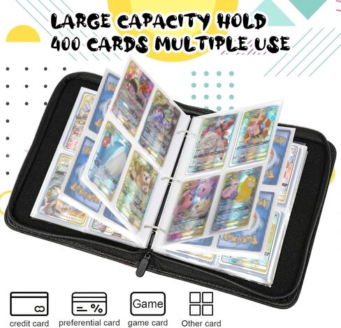 Card Binder 4 Pocket with 50 Removable Sleeves, Card Collection Binder Holds up to 400 Cards, Trading Card Binder Fit for Most Standard Size Game Cards Trading Sports Cards (yellow 4 pocket) in Saudi Arabia