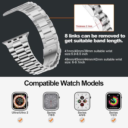 iiteeology Lightweight Stainless Steel Band Designed for Apple Watch Ultra 3 & Ultra 2, Series 1-11, 46mm, 45mm, 44mm, 42mm, Replacement iWatch Bands for Men & Women,Black in Kuwait