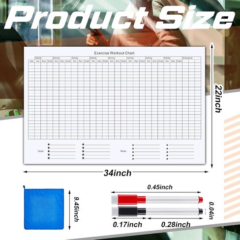 22" x 34" Huge Exercise Workout Wall Chart Reusable Fitness Tracker Planner and Fitness Planning Tracking Included 1 Blue Dry Erase Cleaning Cloth and 2 Dry Erase Pen in Saudi Arabia