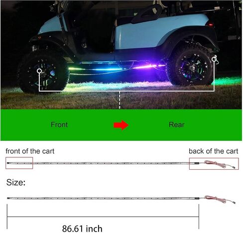 10L0L Golf Cart Underglow LED Light Strip Kit with Multi-Mode Neon Light Wireless Remote Control, Sound Effect, Waterproof Flexible Hose 86 Inch 2 Packs (Battery Input 12V-65V) in Saudi Arabia