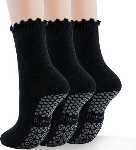 Yoga Non Slip Socks 3 Pairs Pilates Socks with Grip Women Grip Socks for Ballet Barre Home Workout Hospital Size 5-10 in Saudi Arabia