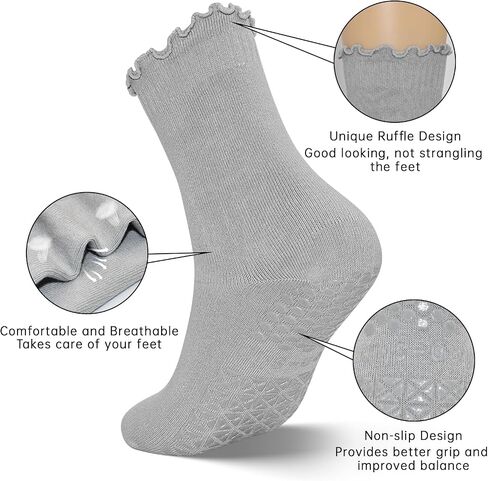 Yoga Non Slip Socks 3 Pairs Pilates Socks with Grip Women Grip Socks for Ballet Barre Home Workout Hospital Size 5-10 in Saudi Arabia