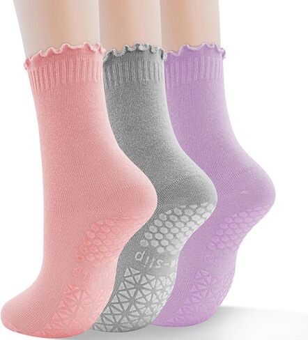 Yoga Non Slip Socks 3 Pairs Pilates Socks with Grip Women Grip Socks for Ballet Barre Home Workout Hospital Size 5-10 in Saudi Arabia