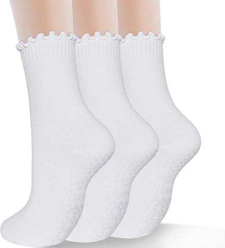 Yoga Non Slip Socks 3 Pairs Pilates Socks with Grip Women Grip Socks for Ballet Barre Home Workout Hospital Size 5-10 in Saudi Arabia