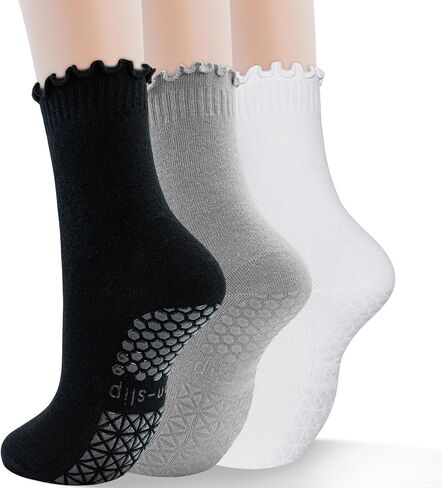 Yoga Non Slip Socks 3 Pairs Pilates Socks with Grip Women Grip Socks for Ballet Barre Home Workout Hospital Size 5-10 in Saudi Arabia