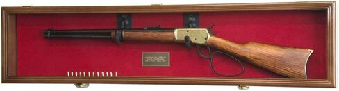 1 Rifle Gun Display Case Cabinet Wall Rack Holder – 44.5" Long Case - Lockable (Walnut Finish - Red Felt) in Kuwait