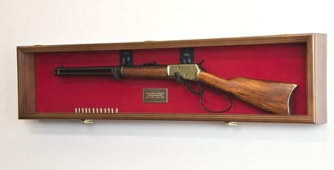 1 Rifle Gun Display Case Cabinet Wall Rack Holder – 44.5" Long Case - Lockable (Walnut Finish - Red Felt) in Kuwait
