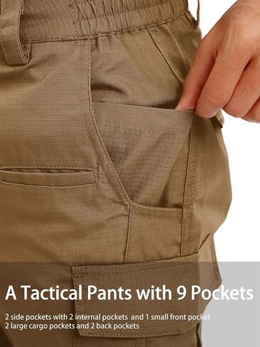 TACVASEN Men's Hiking Tactical Pants Water Resistant 9 Pockets Cargo Pants Ripstop Elastic-Waistband Pants Hunting Work in Kuwait